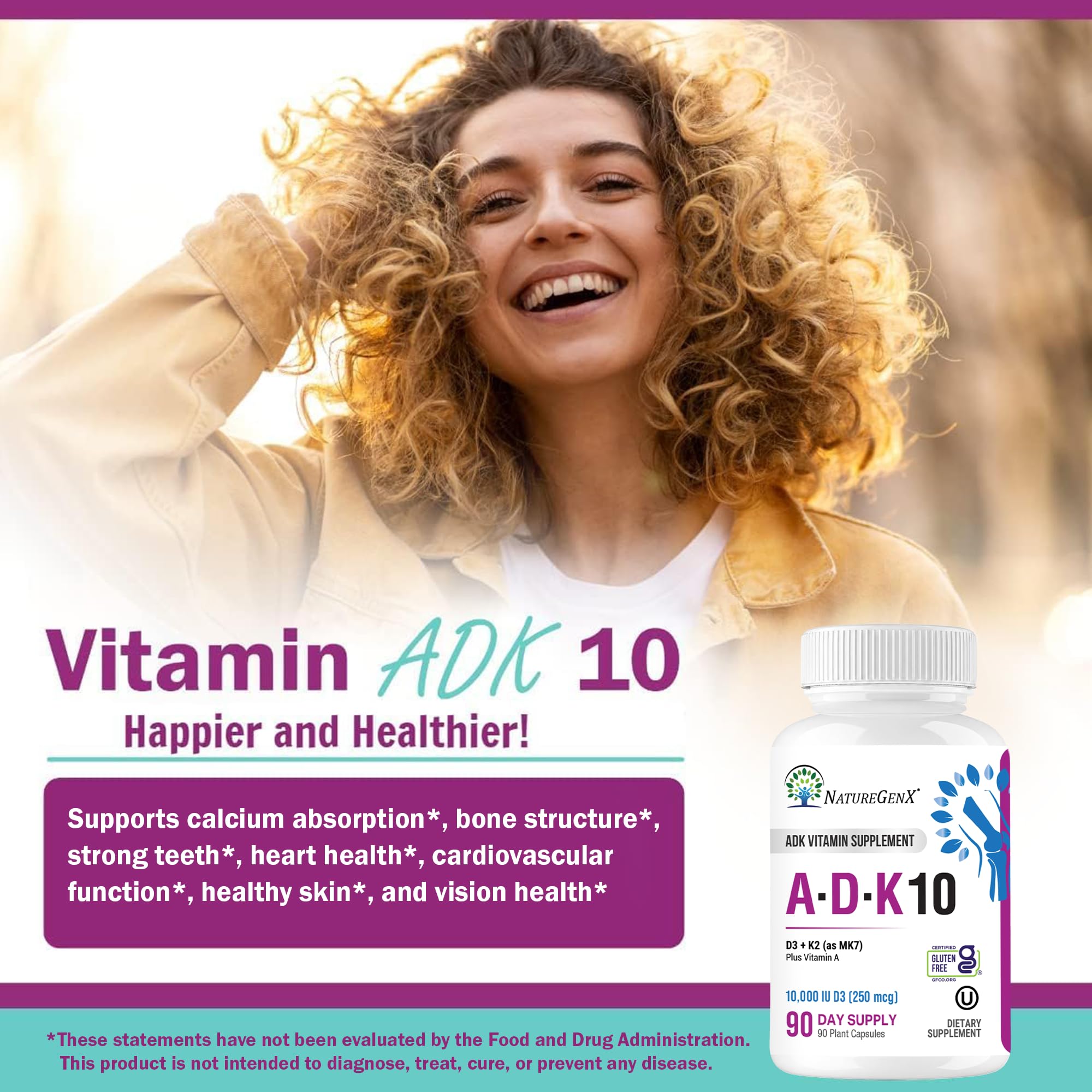 NatureGenX ADK10 Vitamin Supplement - Vitamin A, D3 250 mcg & K2 MK-7 — Amazon image 5