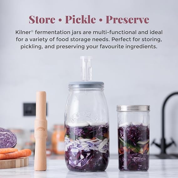 Kilner Fermentation Packer Beech Wood Tool for Preparing Sauerkraut & Kimchi, Textured Mashing Head for 3L & 5L Fermentation Sets with Wide Mouth Jars
