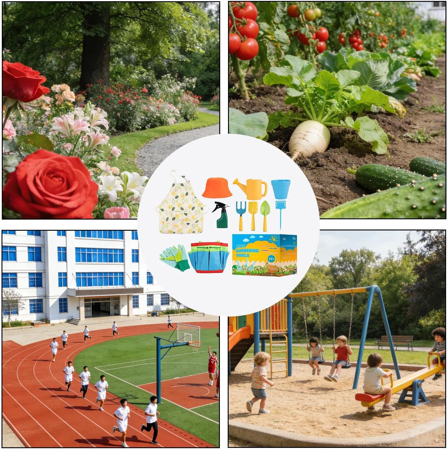 Kid Gardening Tools, 7.9x10.2x4.7 Inch 11 Piece Toy Set, PP Watering Can Rake for Gardens, Vegetable Fields, Parks, Beaches, School, Play, Home