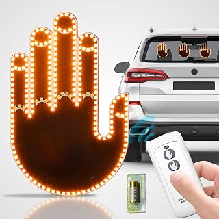 Hand Gesture Light with Remote - Road Rage LED Sign for Car Back Window, 3 Modes Finger Light, Fun Car Accessories (Yellow)