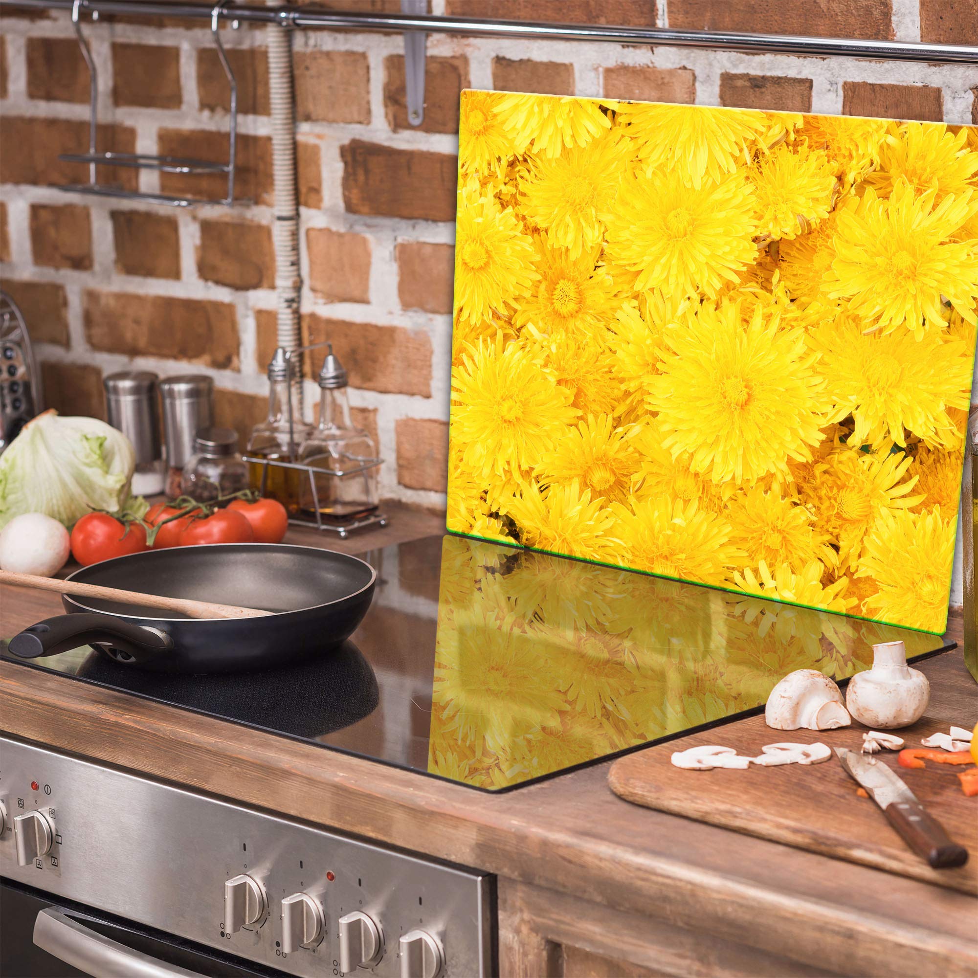 TMK Plaque Protection Verre 60x52cm Jaune Fruits - Couvre Cuisinière Anti Éclaboussures