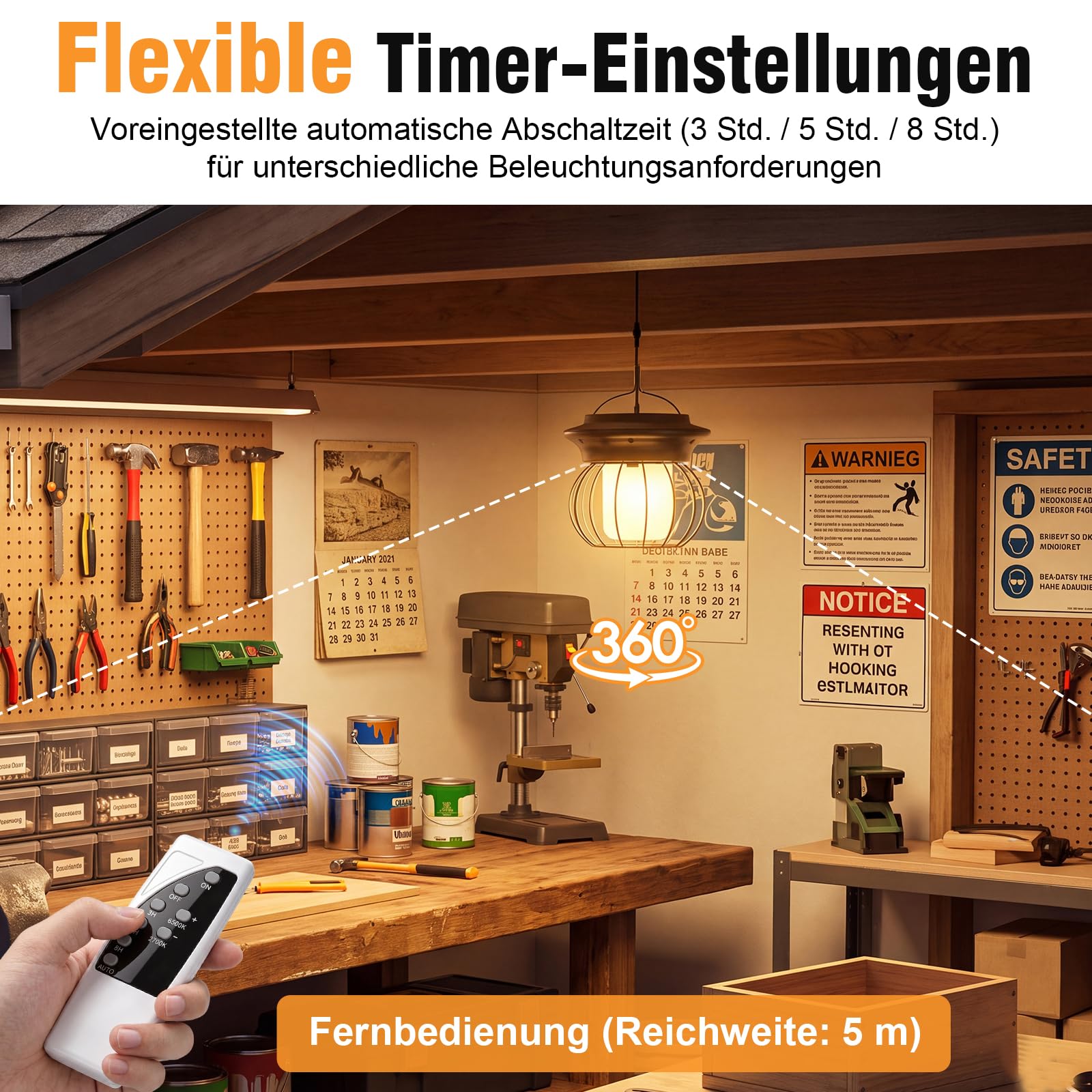 ChunHee Solar Hängelampe für Schuppen, Garage und Pavillon IP65