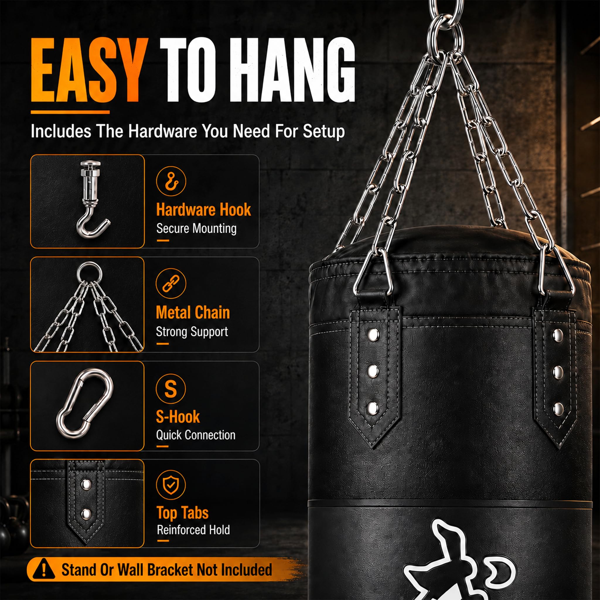 Saco de boxeo Set para Adultos, Adolescentes, Niños, 1.2m Oxford con gancho de techo, cadenas, guantes, Entrenador de agarre, cuerda para saltar -MMA, Karate, Kickboxing, Boxeo, Home-Gym(sin rellenar)