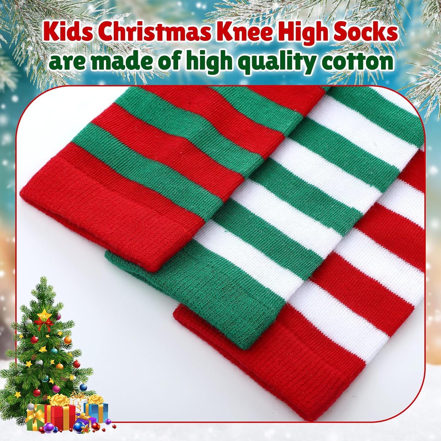 Hercicy 3 Pairs Christmas Knee High Socks for Girls Long Striped Candy Canes Xmas Stockings Stuffers for 6-12 Kids Cosplay - Image 5