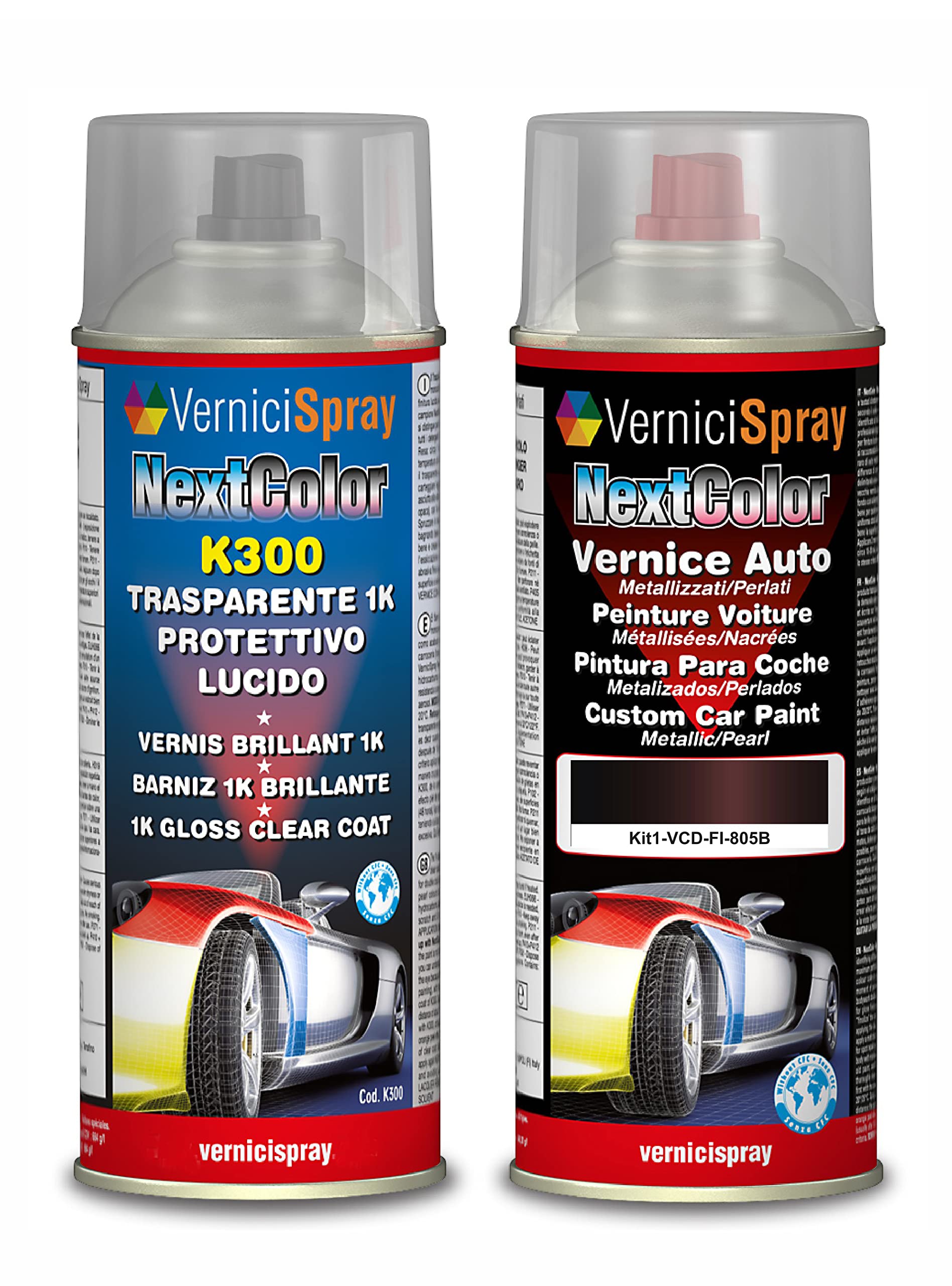 Kit Vernice Auto Spray compatibile con ALFA ROMEO MITO 805B NERO ETNA MET. Trasparente Lucido kit ritocco vernice metallizzata 400+400 ml di Vernice Spray Graffi Auto