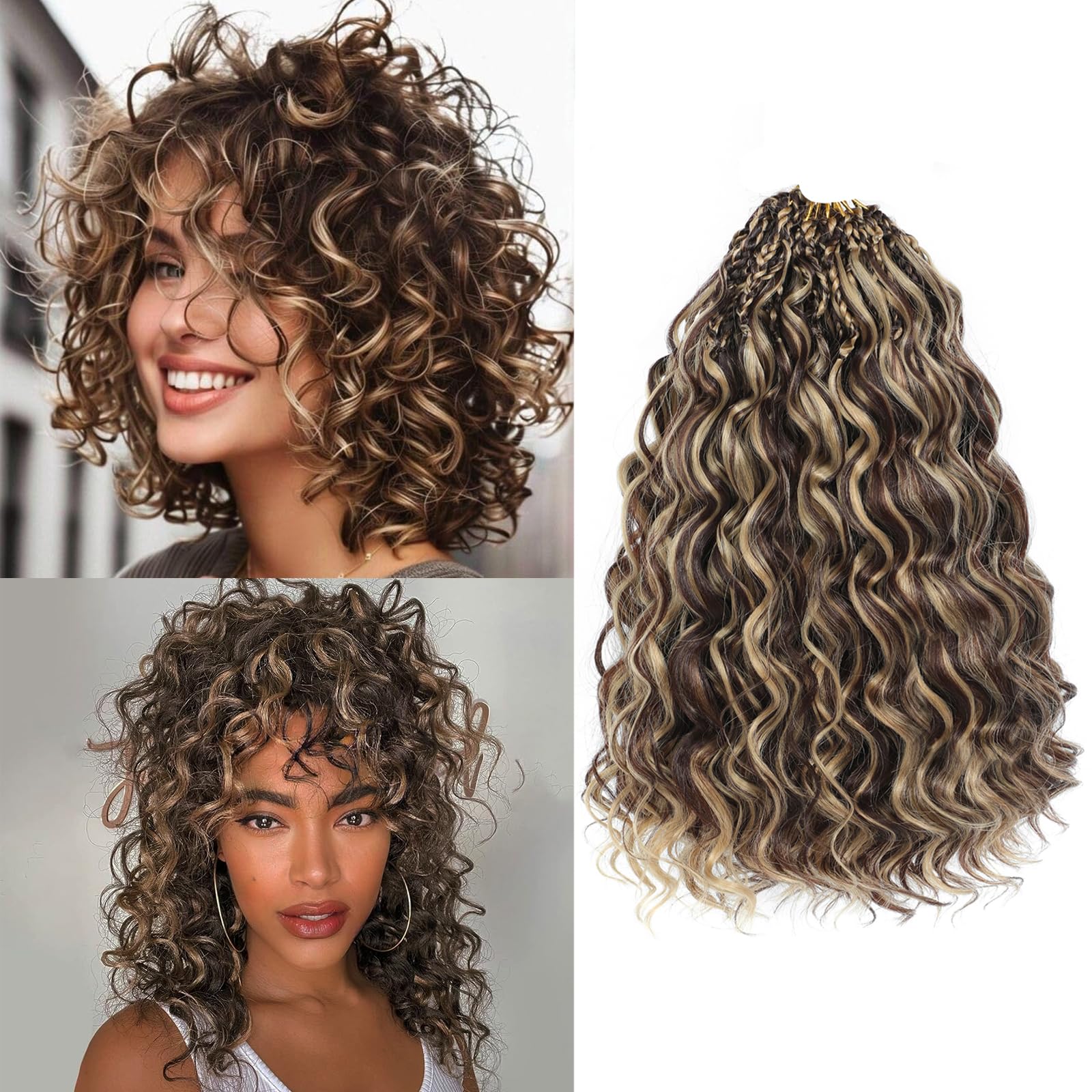 MLETUILPS Pre Looped Ocean Wave Crochet Hair 8 Packs Boho Curly Crochet Hair Short Ocean Braids Pre Twisted Synthetic Deep Wavy Crochet Braids for Women (4H27#