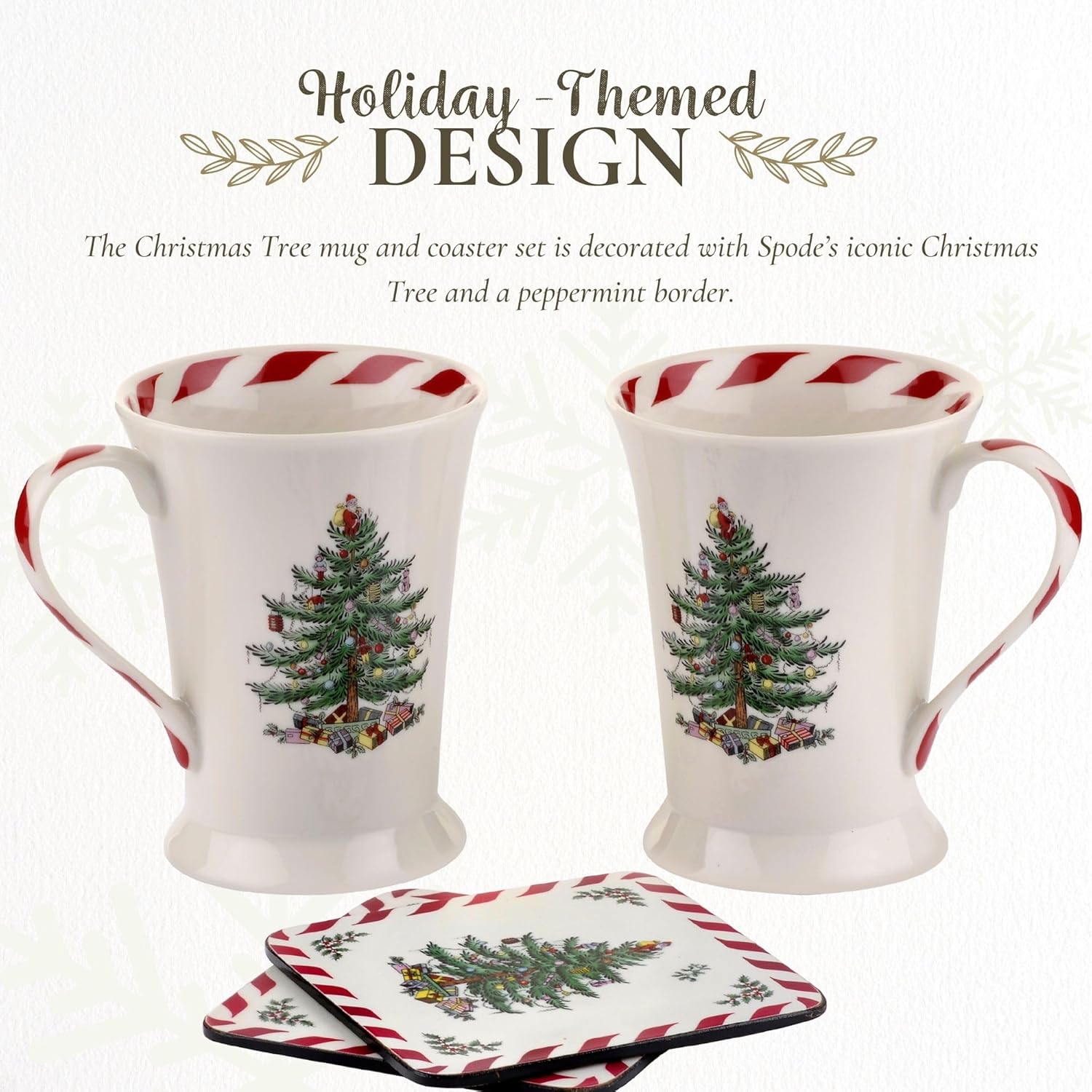 White Ceramic Christmas Tree Peppermint Mug and Coaster Set