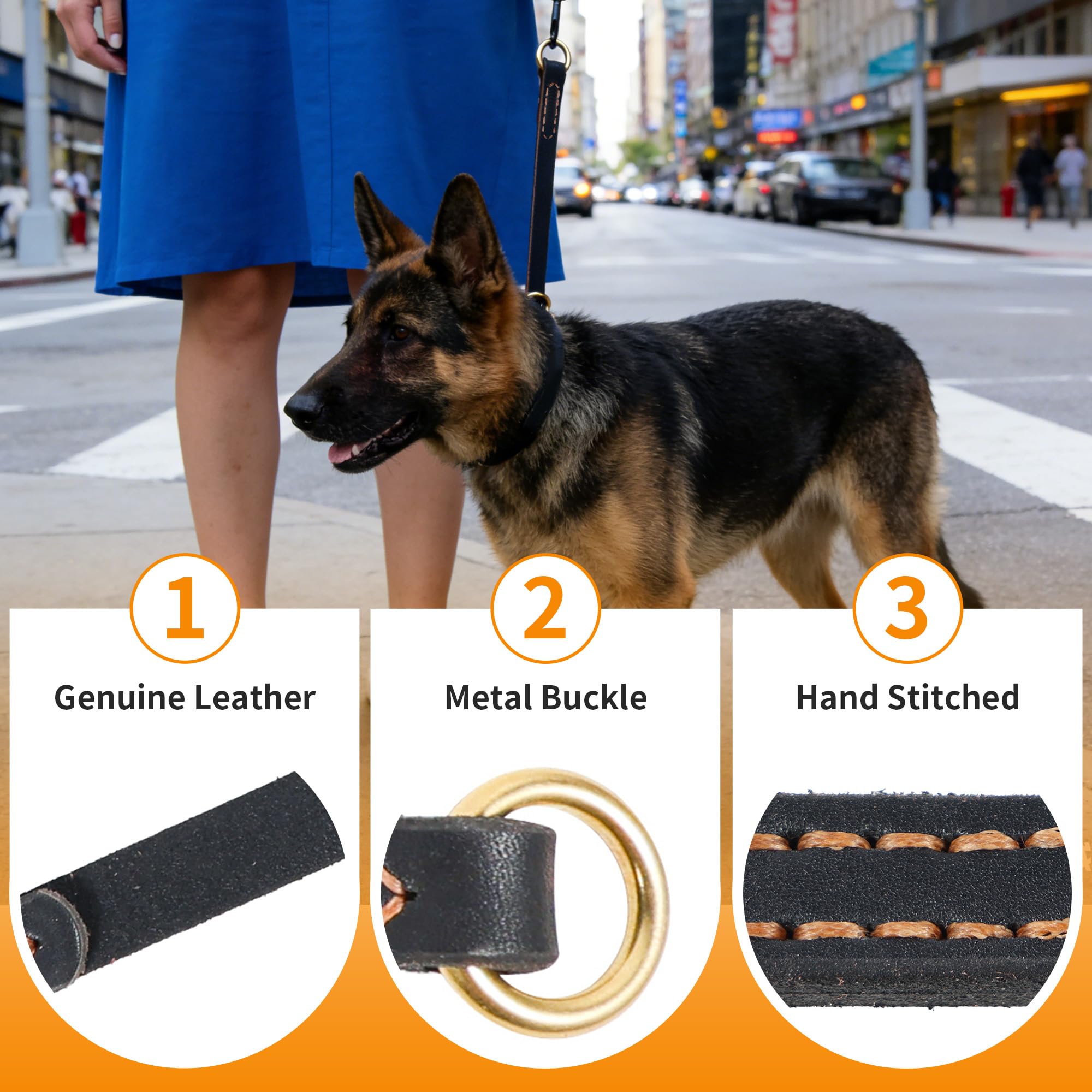 Collier pour Chien sans Traction en Cuir, pour Dresser et Promener Les Chiens, Cuir de Vachette Pleine Fleur sélectionné, Robuste, Confortable, Noir, Marron, Cinq Tailles différentes de 30 à 60 cm - 5