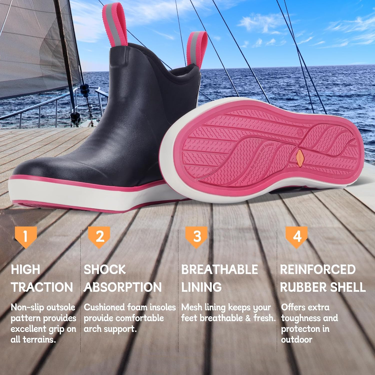 Showave Womens Deck Boots Waterproof Ankle Rain Footwear Outdoor Garden Fishing Boot for Women Non-slip Insulated Rubber Booties Lightweight Work Shoes - Image 4
