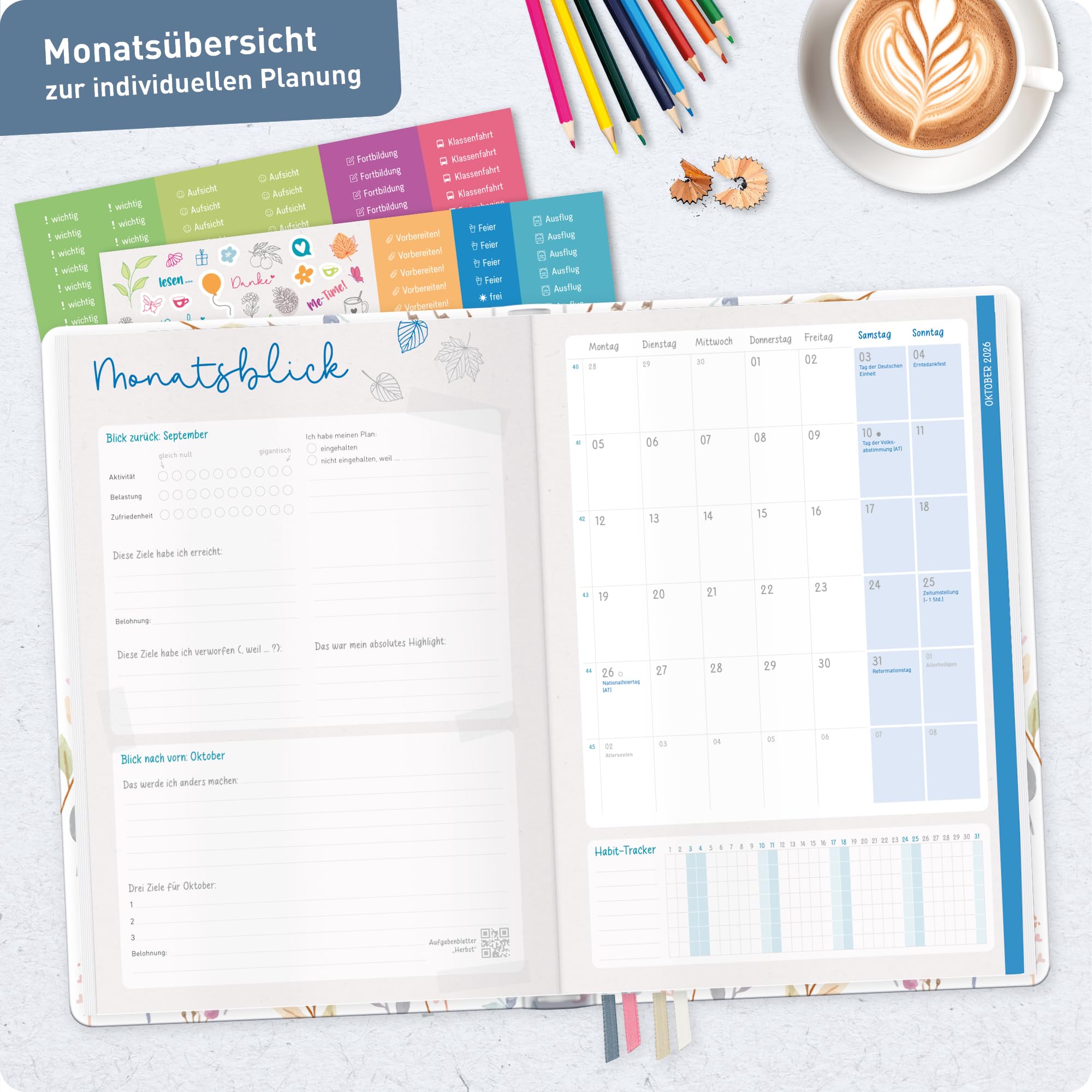 Häfft® Lehrerplaner Grundschule 2026/2027 im A4+ Format Hardcover - Schuljahr 12 Monate (Aug 26 - Jul 27) Lehrerkalender & Unterrichtsplaner für Klasse 1–4 "Sweet Flowers"