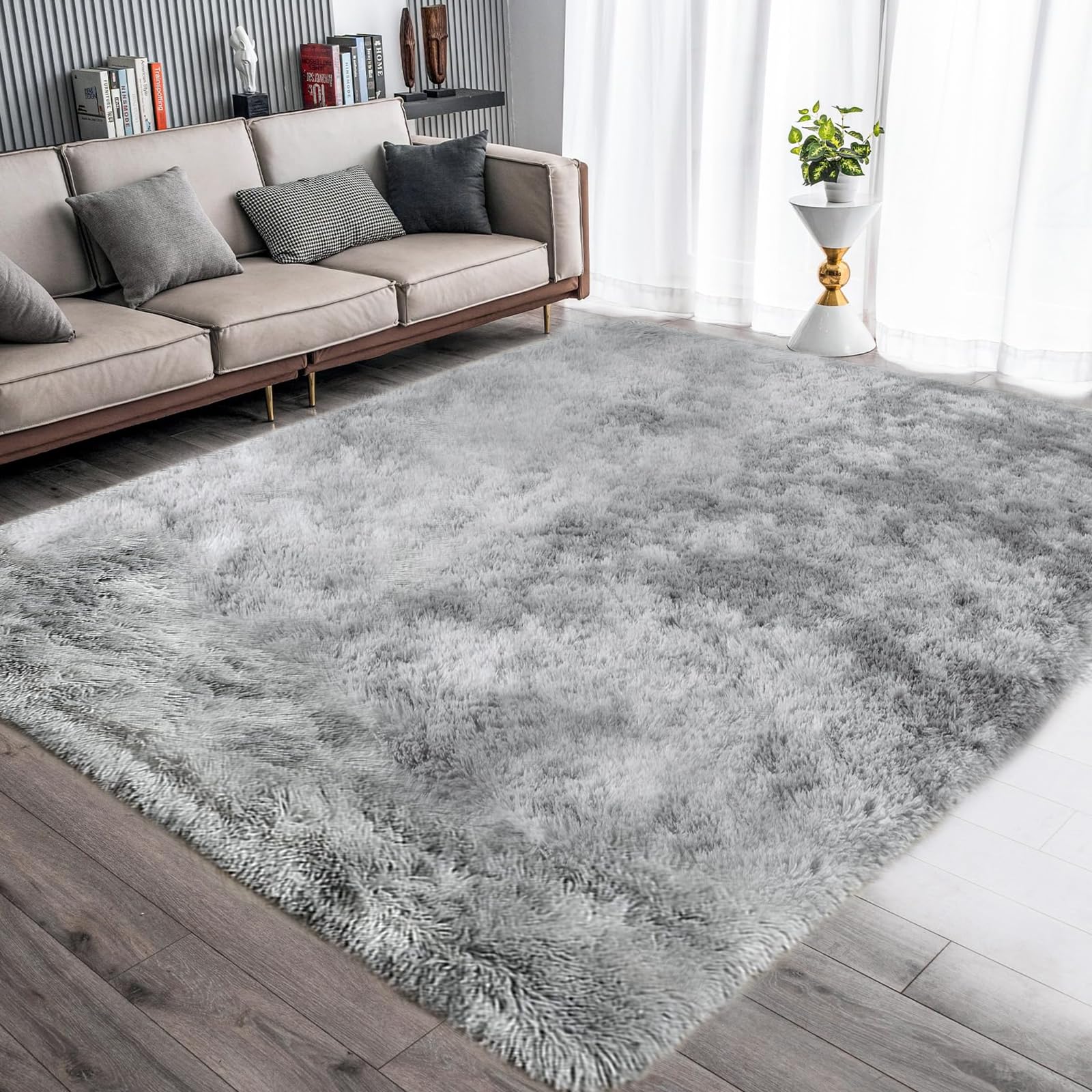 ASIinnsy Area Rugs Soft Fluffy Shaggy Rugs Living Room Grey Large Modern Plush Rug High Pile Non-Slip Bedroom Carpet Floor Mat Nursery Bedside Rug (Grey White, 200 x 250 cm) — image 1