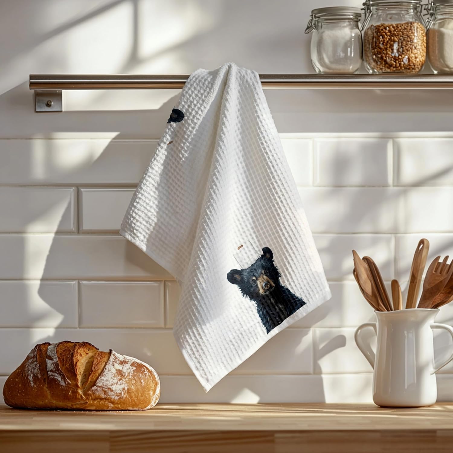 Black Bear Bathroom Hand Towels, Wild Animal Black Bear Hand Towels for Bathroom Washroom Restroom Decor, 16x24 Inch, A012 - Image 3