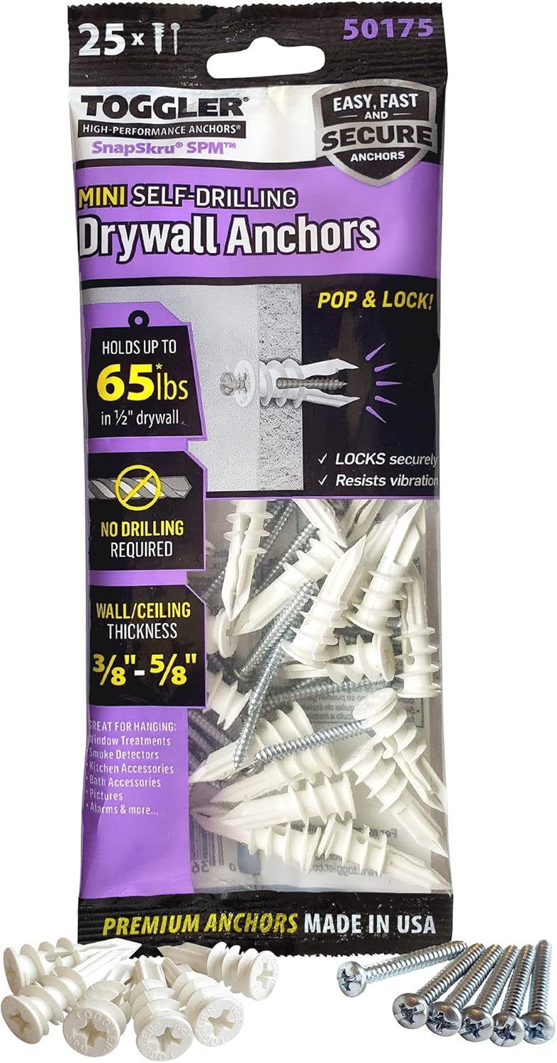 TOGGLER SnapSkru SPM Mini SelfDrilling Drywall Anchor with Screws