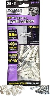 TOGGLER SnapSkru SPM Mini Self-Drilling Drywall Anchor with Screws, Glass-Filled Nylon, Made in US, For #6 to #8 Fastener Sizes (Pack of 25)