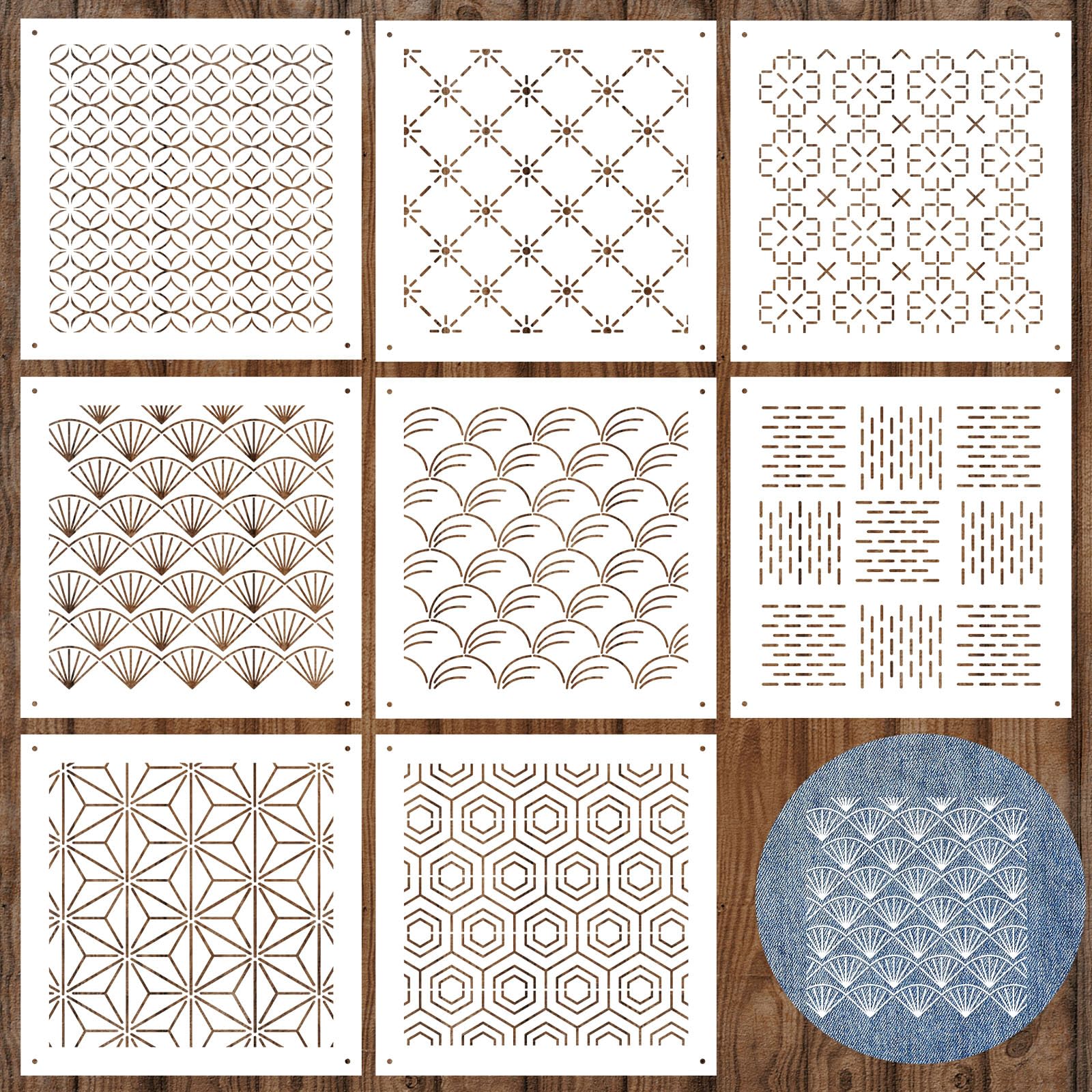 Yousoontic 8 Pcs 4.7 x 4.7 Inch Plastic Sashiko Stencil kit Geometric Sashiko Pattern Template Drawing Line Embroidery Pattern for Hand Quilting and