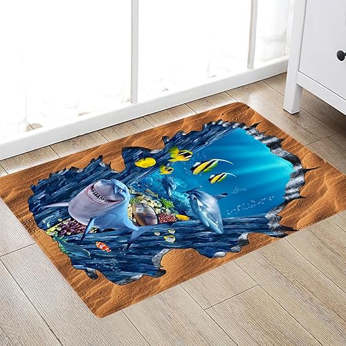 Miniatura 7 de WODEJIA Thickened Rubber Bottom Anti-skid Bath Mat, Durable Flannel Mat Bright 8D Print Rug for Living Room, Absorbent Water Clearance MatS for