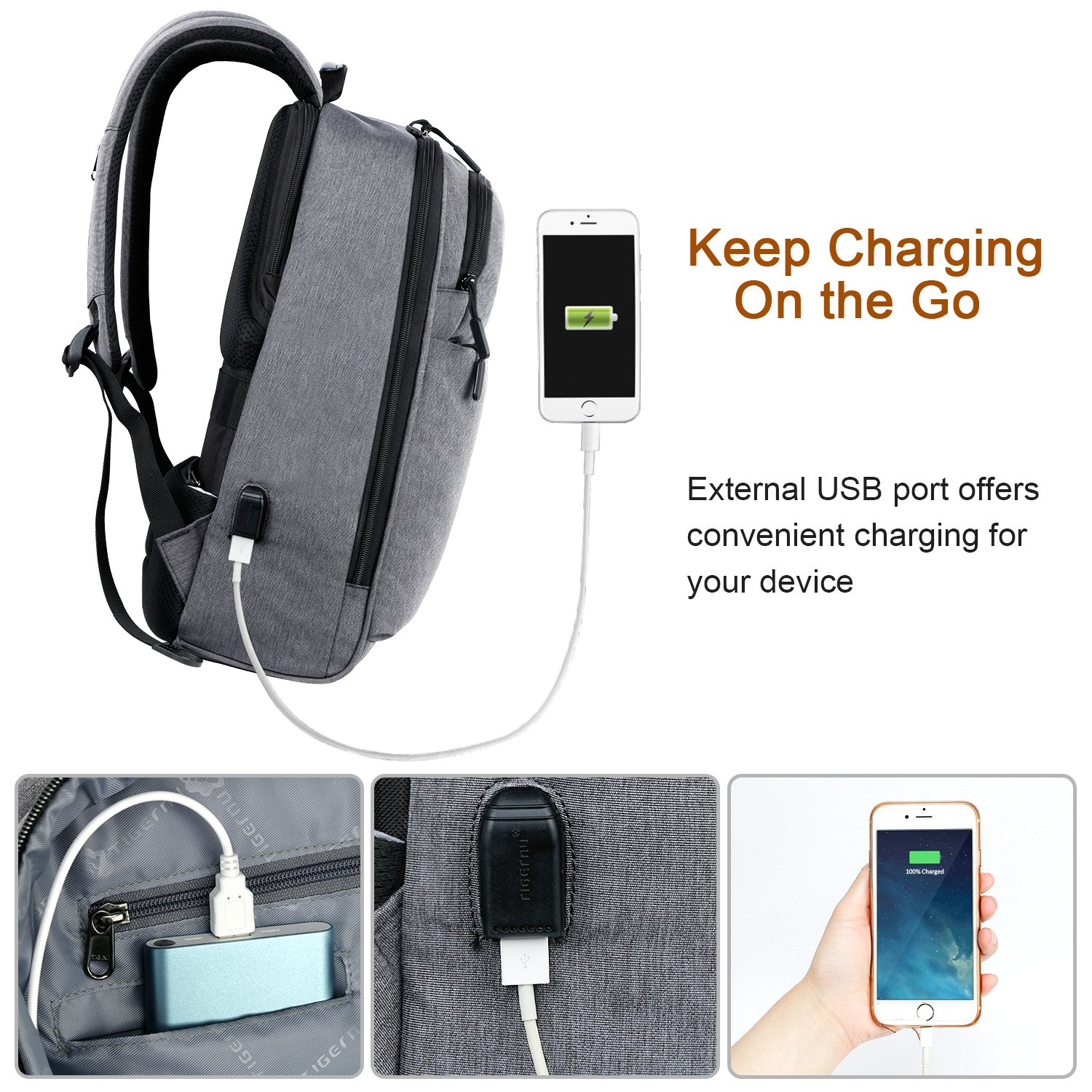 KUPRINE Slim Business Lightweight Laptop Backpack for Women Men with USB Charging Port, College Computer Backpack Fit Up to 13 14 Inch Macbook & Laptops