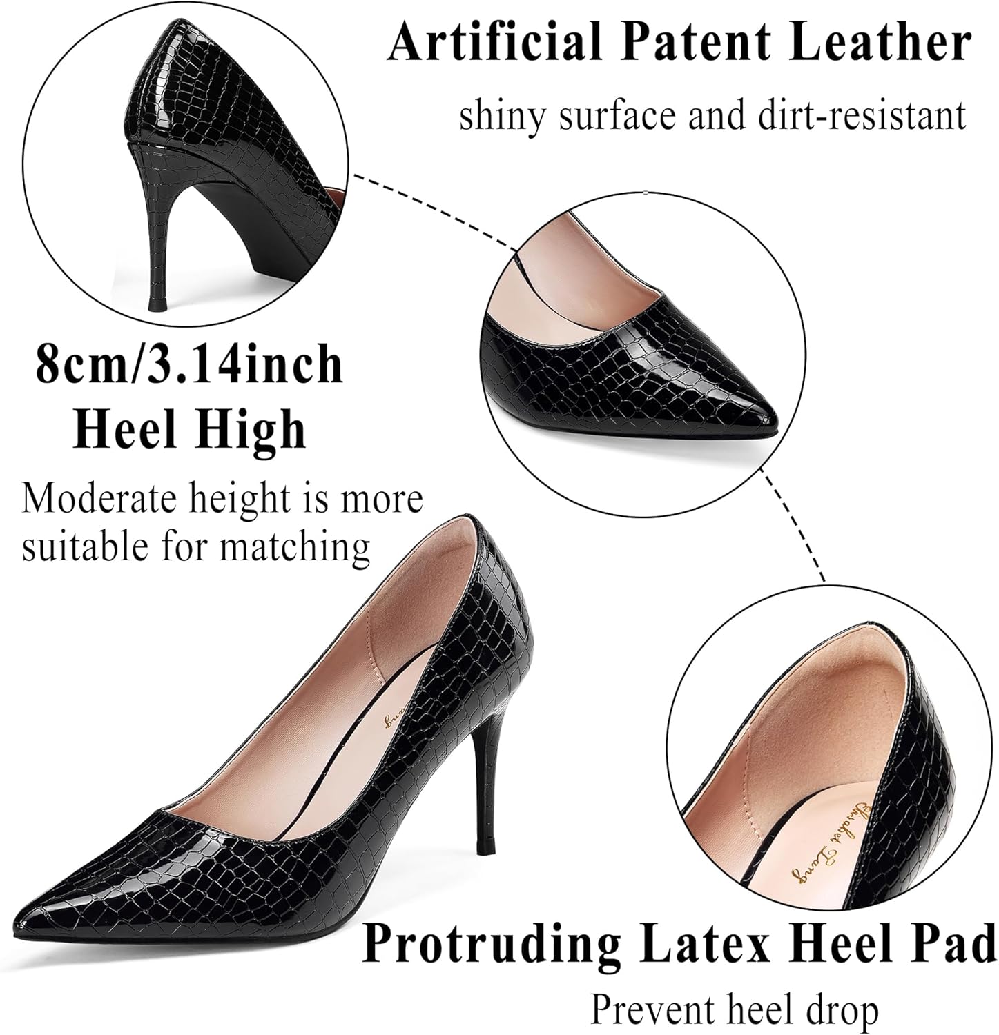 Elisabet Tang 3 in Classic Pointy Pull on Heeled Wedding Pumps - Comfortable Stiletto Closed Toe Dress Heels for Prom Work - Image 4