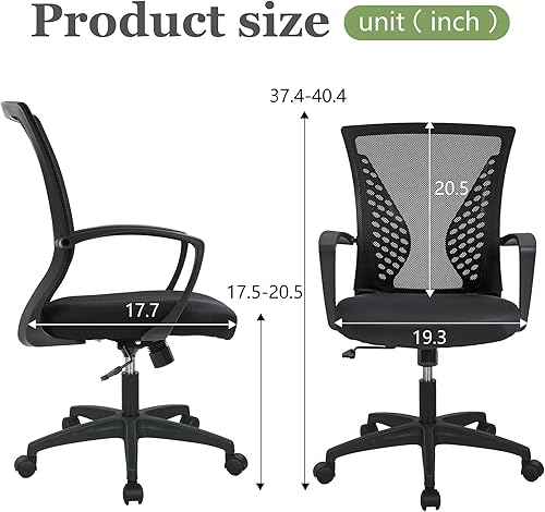 Miniatura 10 de Silla de oficina en casa, respaldo medio, soporte lumbar giratorio de PC, ajustable, escritorio, computadora, ergonómica, cómoda, de malla, con