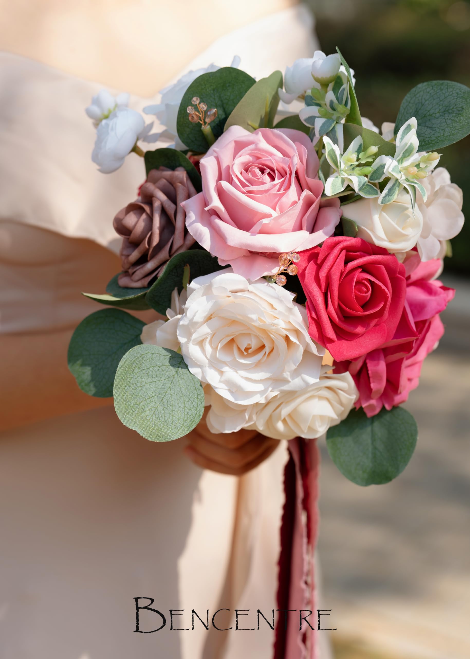 Lot de 4 fleurs artificielles de 17,8 cm pour bouquet de demoiselle d'honneur, bouquet rustique, demande en mariage, fête de mariage vintage, anniversaire de mariage (magenta)