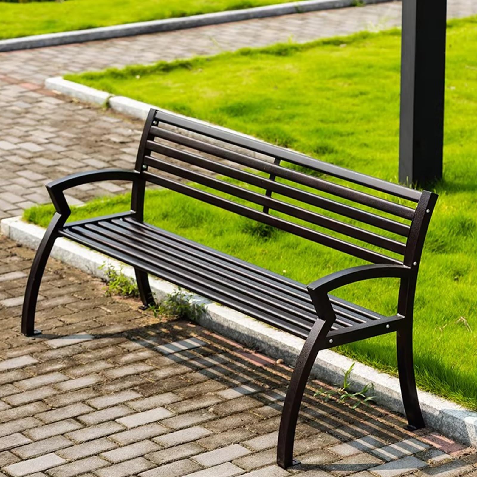 Banco Jardin Exterior Metálico Banco Terraza Exterior Resistentes a la Intemperie Banco Esquinero Negro para Calles, Parques, Zonas Panorámicas y Plazas Públicas(120x60x80cm)
