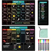 MaxGear Black Magnetic Calendar for Refrigerator, 16x12 Monthly and Weekly Dry Erase Fridge Whiteboard, Menu Schedule Planner Board, to-Do List, Notepad with 7 Markers,1 Eraser, and 1 Shopping List