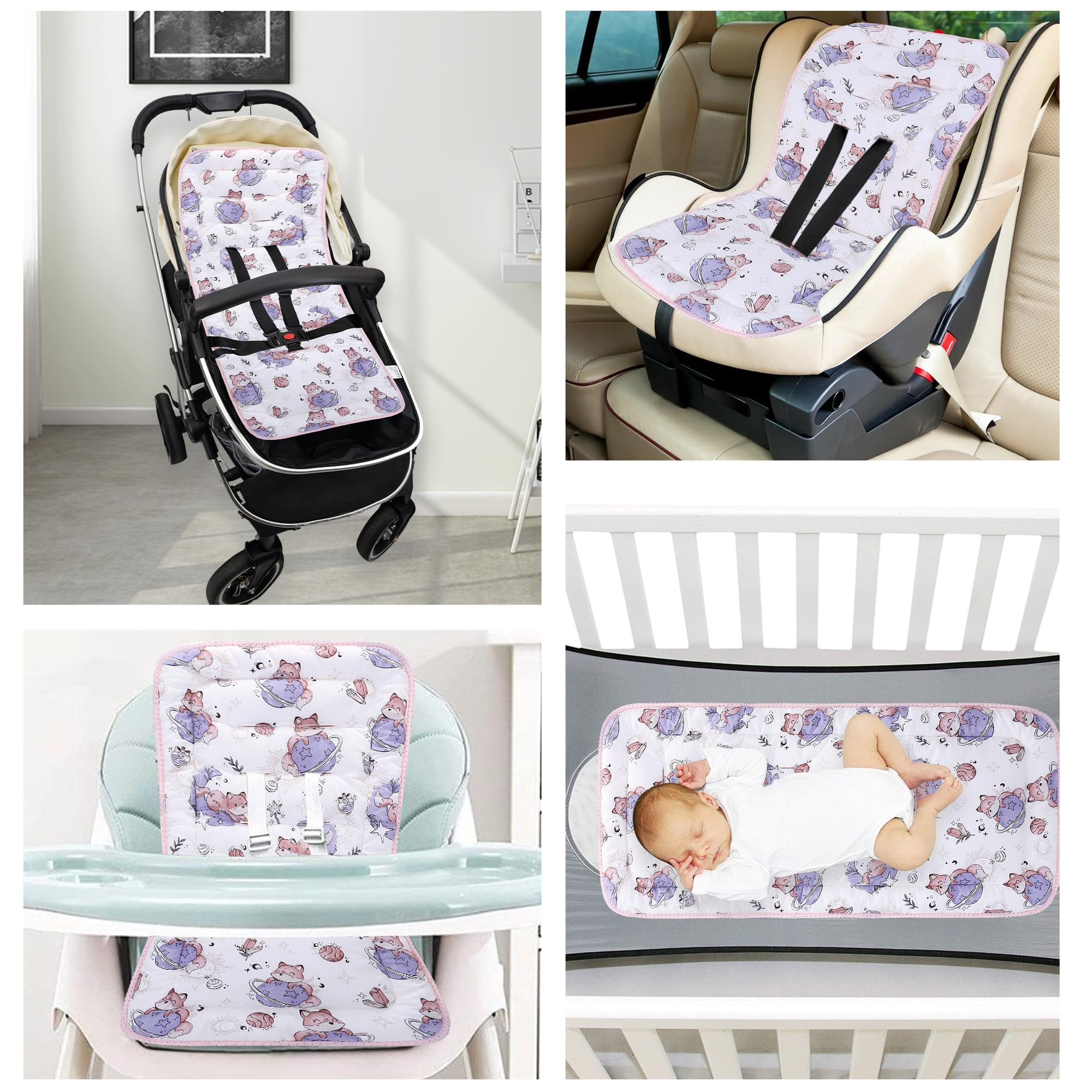 LAT Materassino per Passeggino Universale, Copriseduta Passeggino Universale, Reversibile, Morbido e Traspirante Coprisedile per Passeggini, Seggiolini Auto, Culle e Seggioloni (Pianeta Volpe)