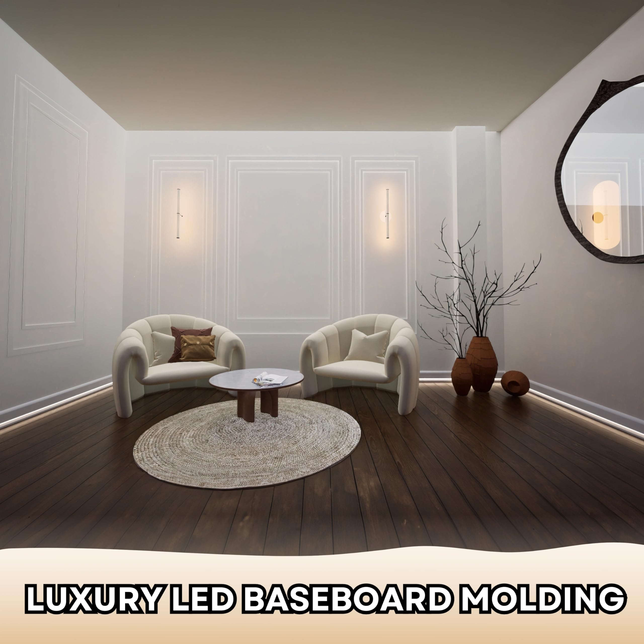 LED Baseboard Molding – 55ft Waterproof Skirting Trim With Light Duct