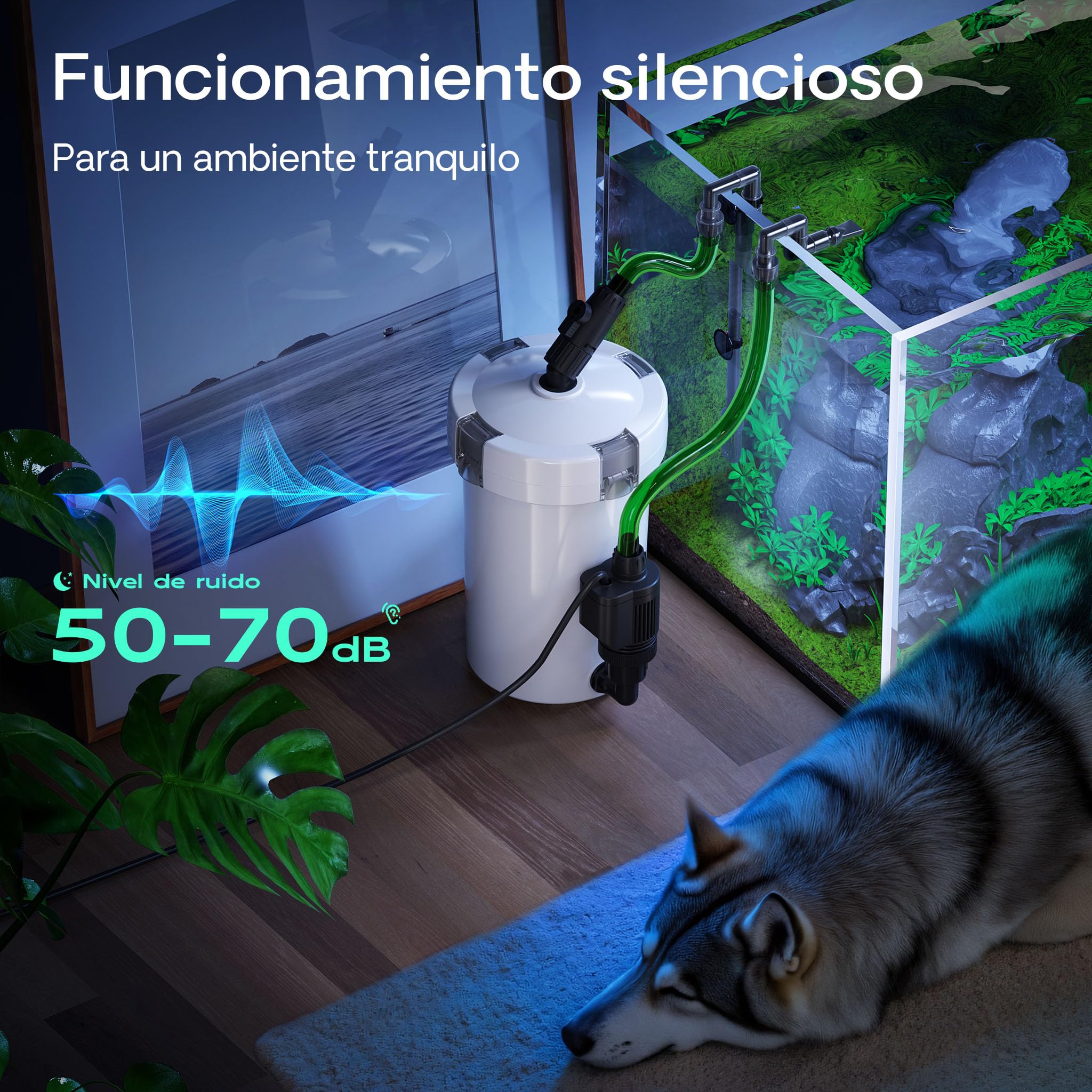 SunSun HW-603B Filtro Externo para acuarios 400 l/h de 3 etapas con 3 esponjas y 1 vellón filtrantes Material filtrante Incluido Bomba de filtración