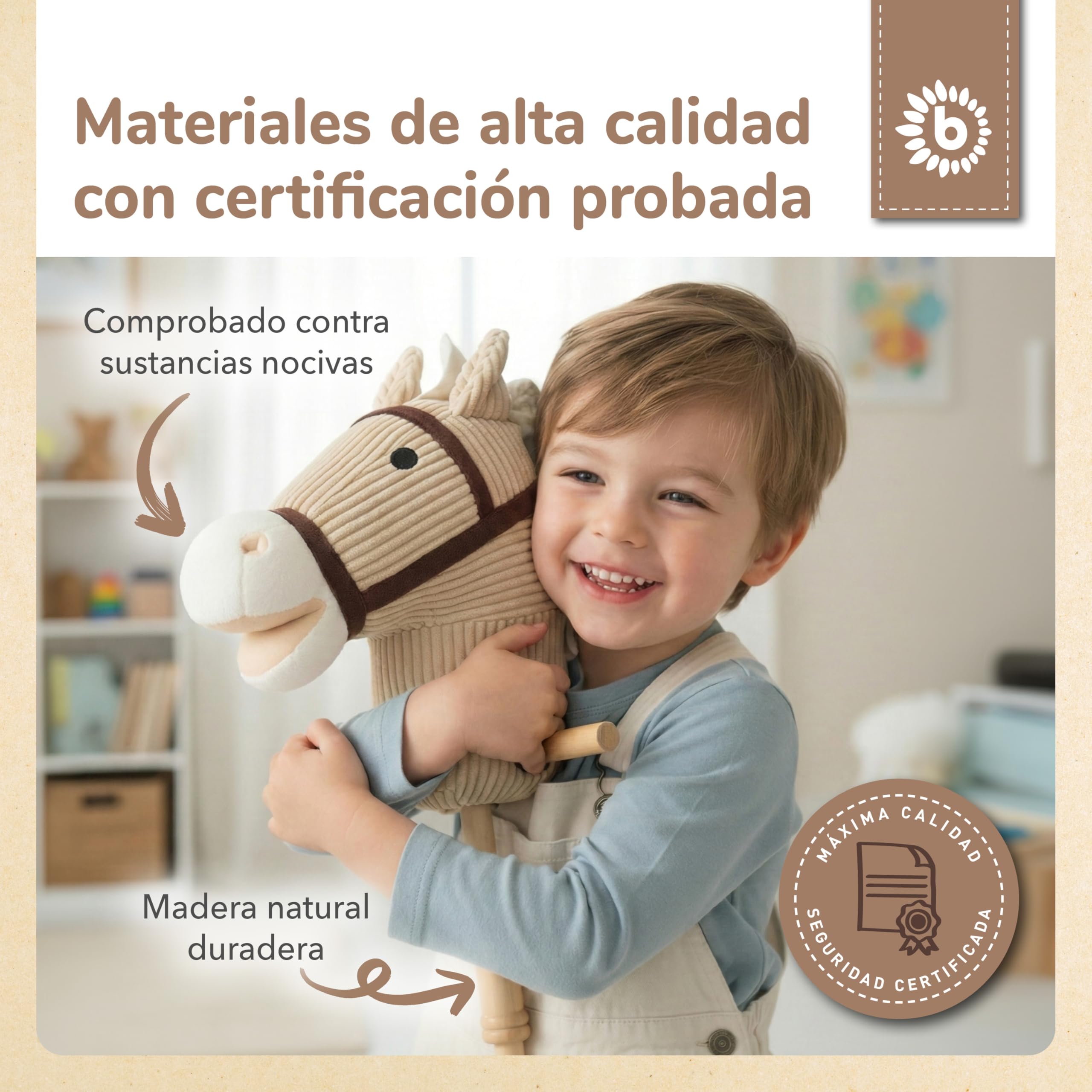 Bieco Caballito de juguete para niños Lucky | Caballo de pasatiempos para niños | Caballito de juguete para rodar | Caballo de madera con asa | Bonito caballo de juguete para niños | Accesorios de