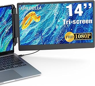 APILDELLA 14’’ Dual Laptop Screen Extender, 1080P FHD Portable Dual Monitor for Laptop USB C HDMI, Plug-Play Laptop Monitor Extender for Dual Monitor Display for Mac/Windows, Fit 13”-17.3” Laptops