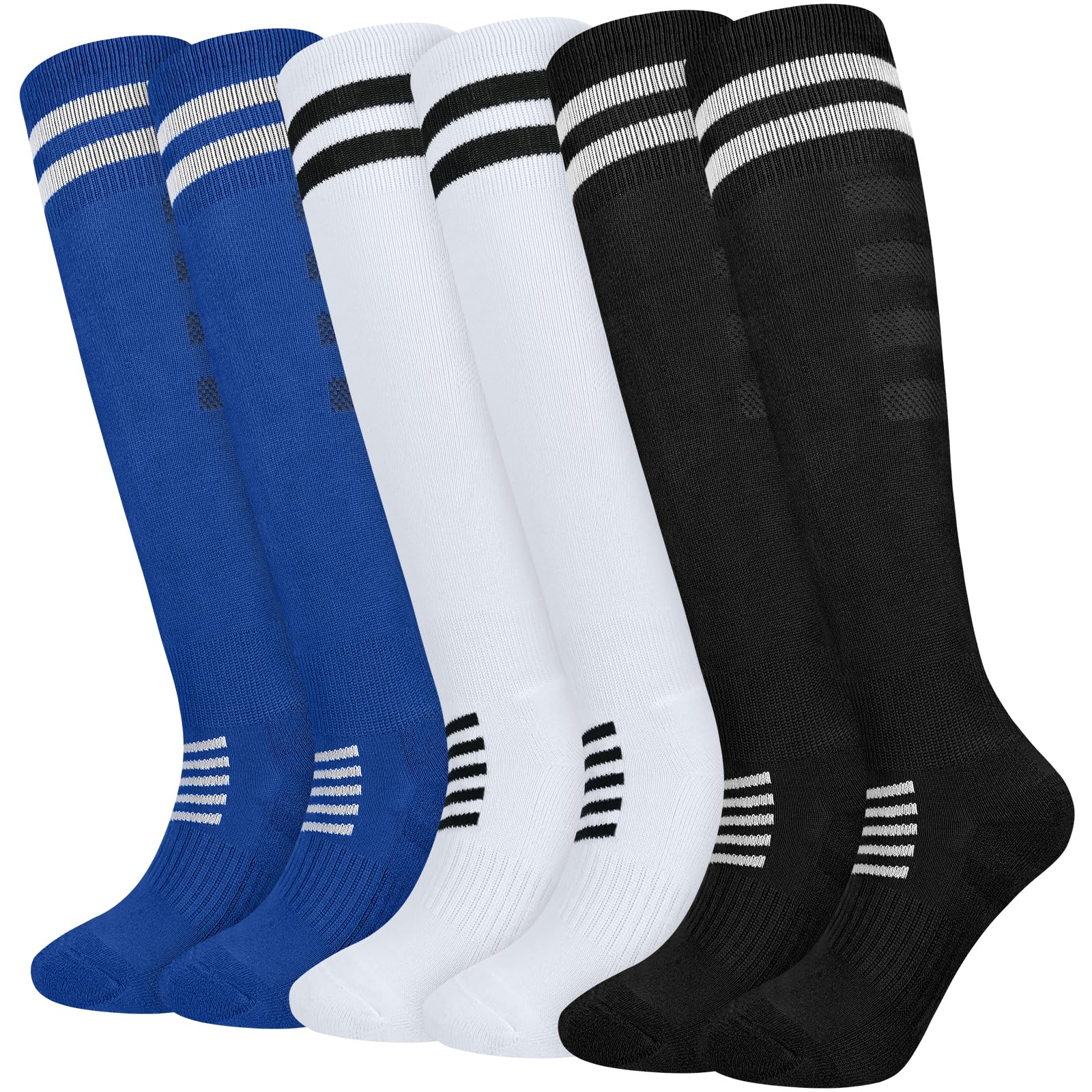 Srclo Unisex Kids Black White Blue Kids Football Socks Boys Girls Junior Youth Sports Socks Athletic Sock Basketball Running,Training,Rugby,Hockey 6-12Year