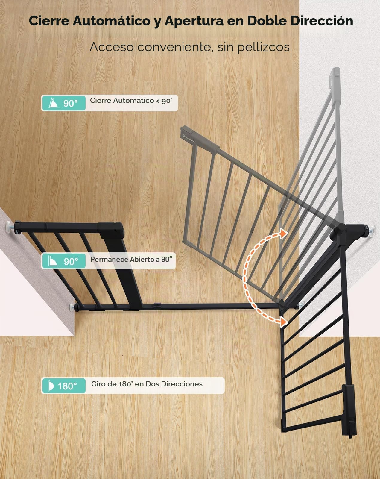 COMOMY Puerta de Perros 91,5cm Extra Alto, 75-110cm Ancho Grande Puerta Seguridad Bebe de Cierre Automático, Duradera Barrera Seguridad Niños para Escalera, Montadas a Presión, Negro