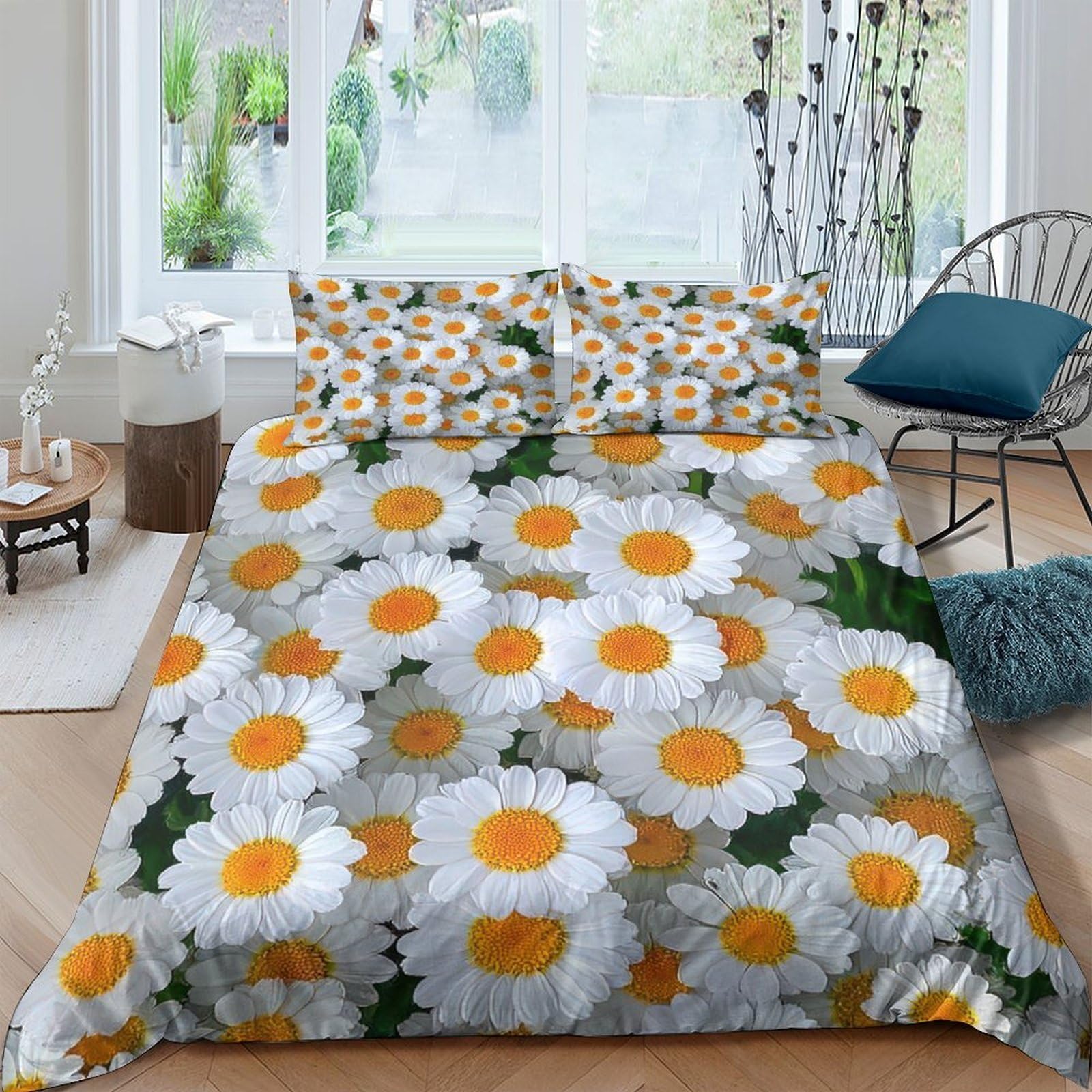 Ctjqhvkz Style-3 3D Printed Daisy Blossom Fitted Sheet Microfiber Soft Floral Mattress Cover For Bedroom Guest Room Decor Easy Care Single（135X200cm）