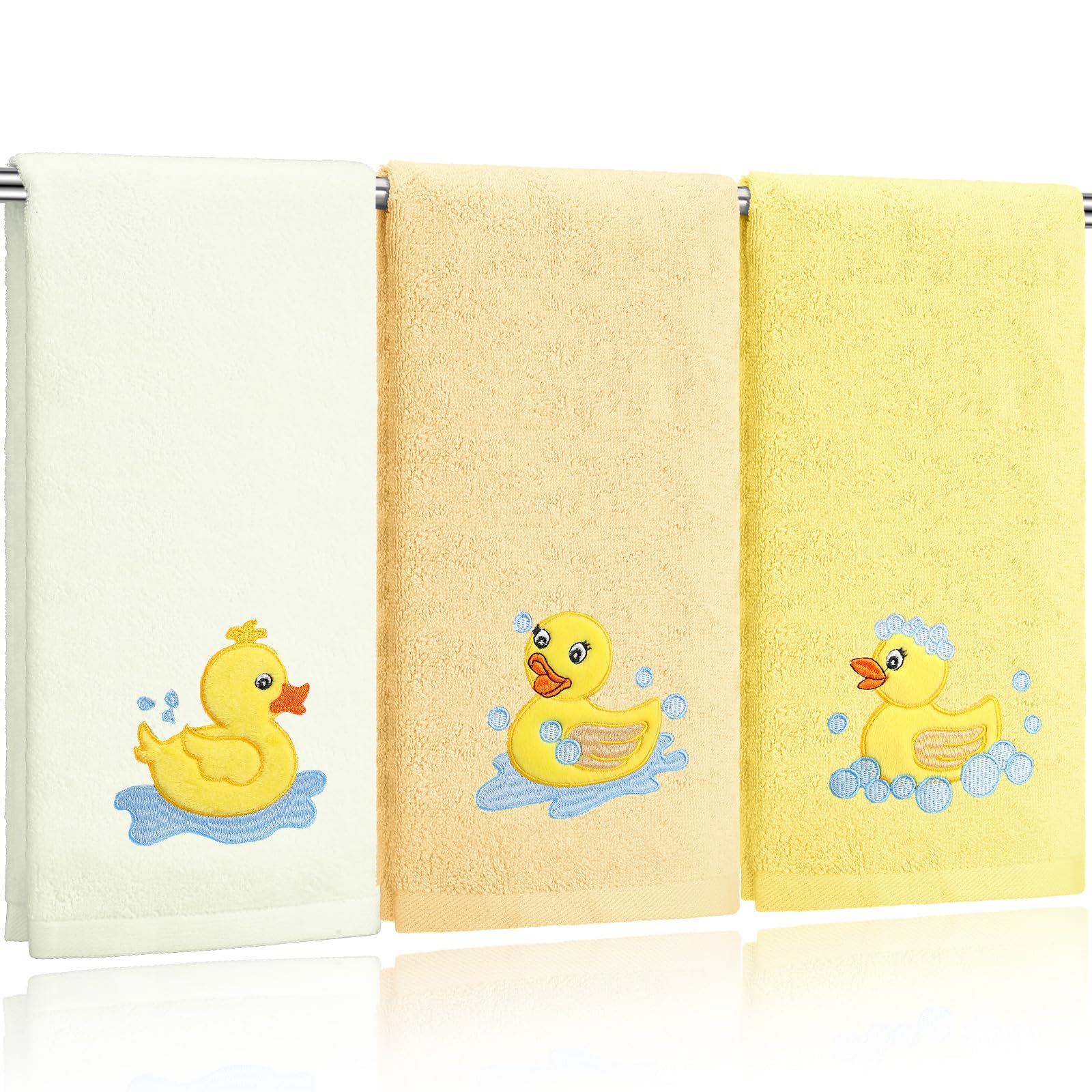 Hahafelt 3 Pack Rubber Ducky Coastal Hand Towels for Bathroom 100% Cotton Embroidered Bathroom Towels 13.78 x 29.53 Inch Beach Hand Towels Soft Absorbent Cotton Towel (Yellow, Duck)