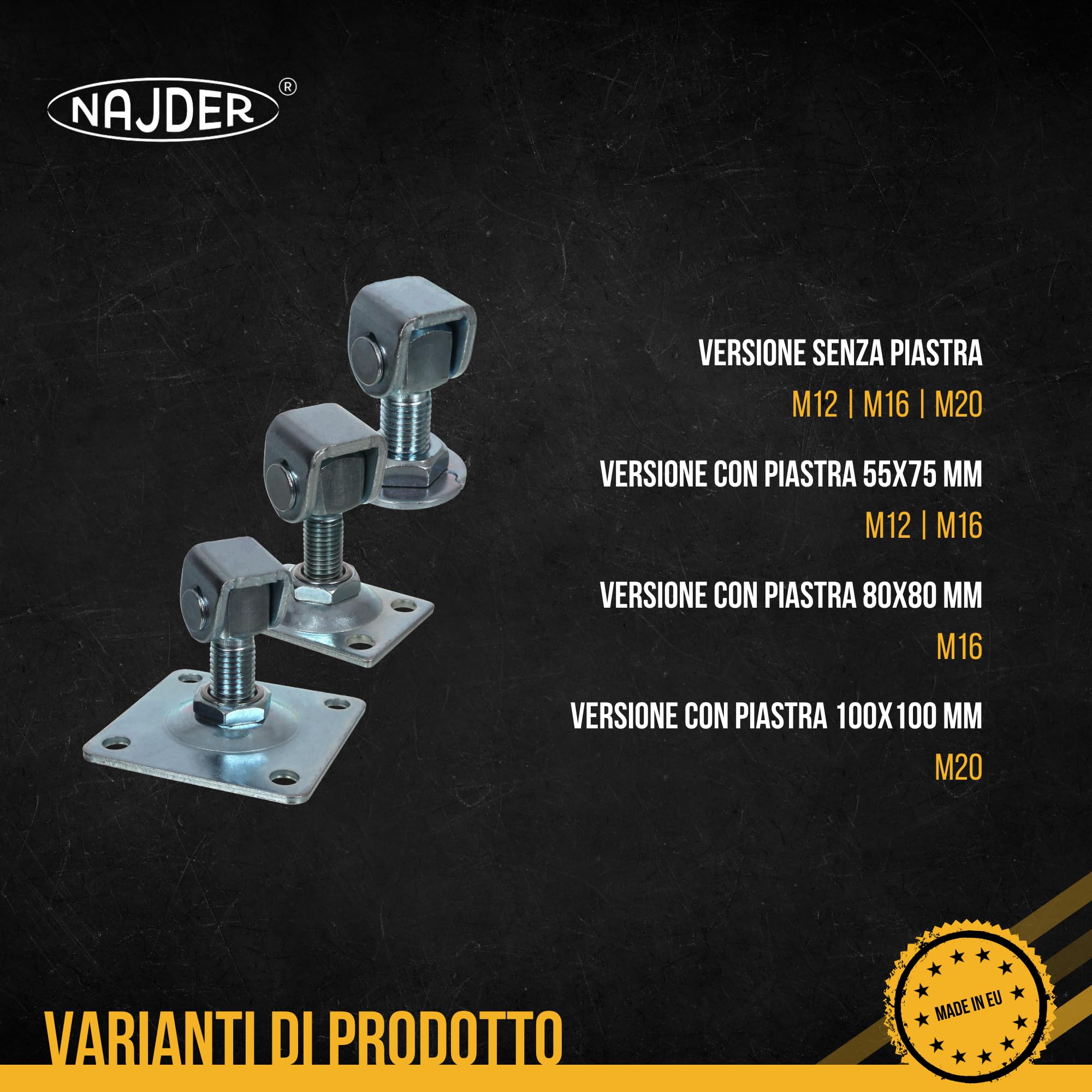 NAJDER Cerniera per cancello a saldare M12, cerniera per cancello a saldare regolabile, filettatura M12, acciaio zincato per giardino esterno