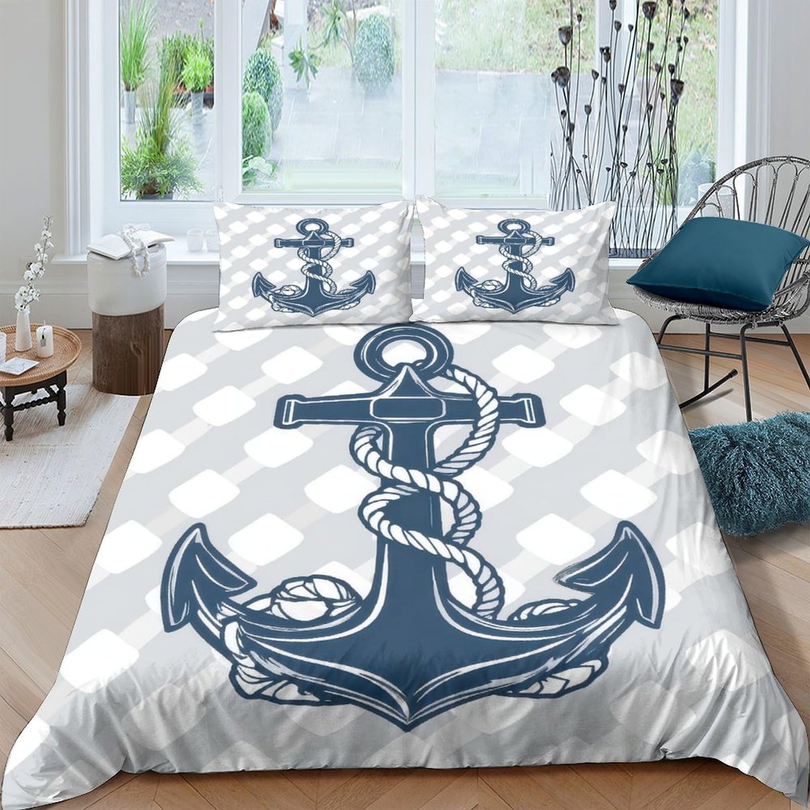 Ctjqhvkz Style-3 3D Printed Nautical Anchor Fitted Sheet Microfiber Breathable Rope Pattern Mattress Cover For Bedroom Dorm Decor Single（135X200cm）