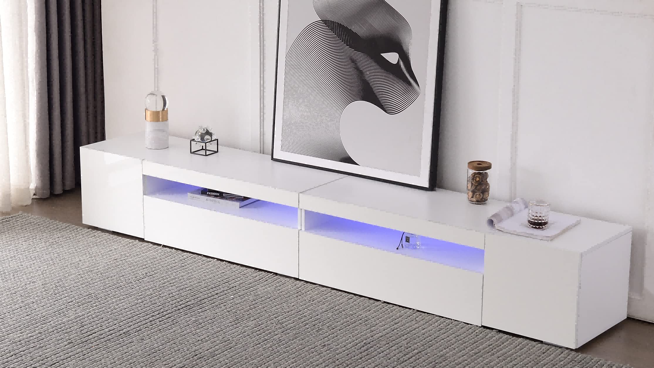 TV Moderna Blanco con Iluminación LED Variable para Salón y Comedor 240 cm (Panel brillante, No brillante) 240 x 39 x 35 cm
