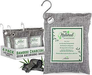 Asani Air Purifier Bags with Bamboo Activated Charcoal (Purifying Pack of 4) | Natural Air Freshener Deodorizer | Moisture Absorber and Odor Eliminators for Home, Car, Refrigerator, Closet (200g Each)