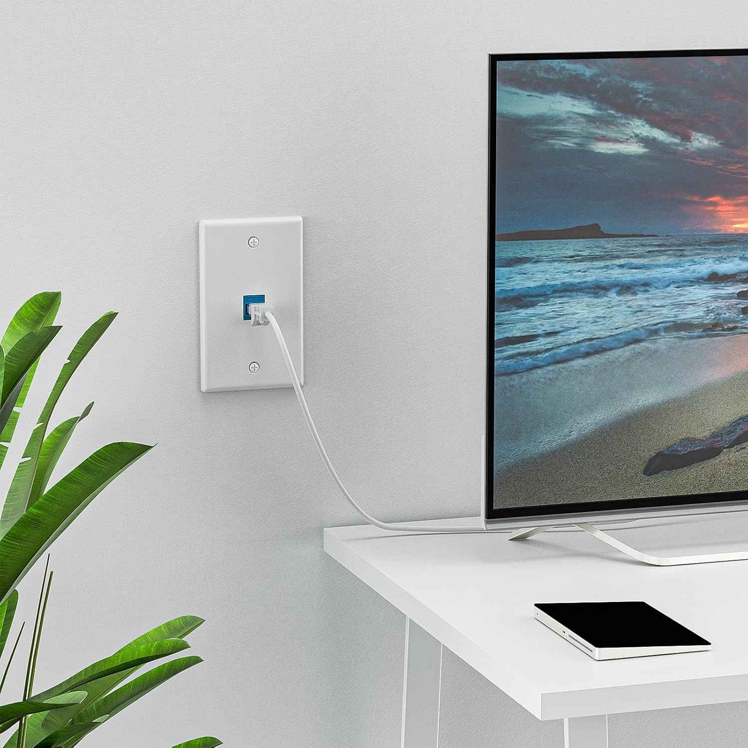 FGB 1-Port Keystone Wall Plate 50-Pack, Low-Profile Single Gang Wall Plates for RJ45, HDMI, and Coax Keystone Inserts, White