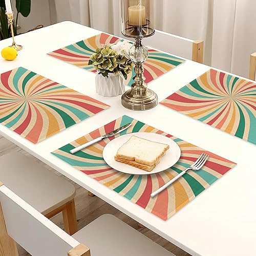 Miniatura 7 de Juego de 6 manteles individuales retro de los años 70, de lino Groovy, resistentes al calor, lavables, para decoración de interiores y exteriores,