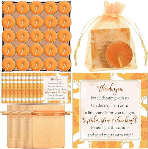 Miniatura 14 de 50 juegos de recuerdos de fiesta de baby shower, incluyendo 50 velas sin perfume para baby shower, bolsas de regalo, tarjetas para suministros