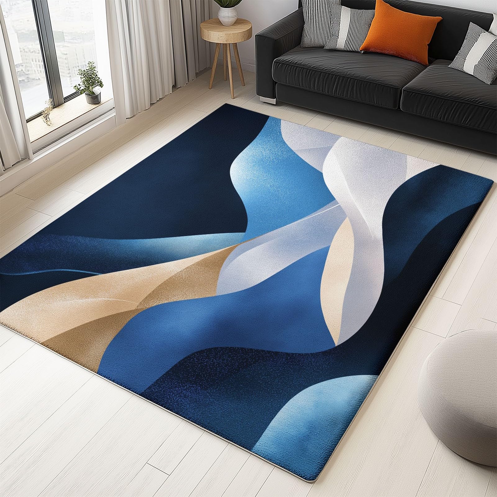 Tapis vagues bleues 160x230 cm abstrait en flanelle pour rehausser le design de votre salon