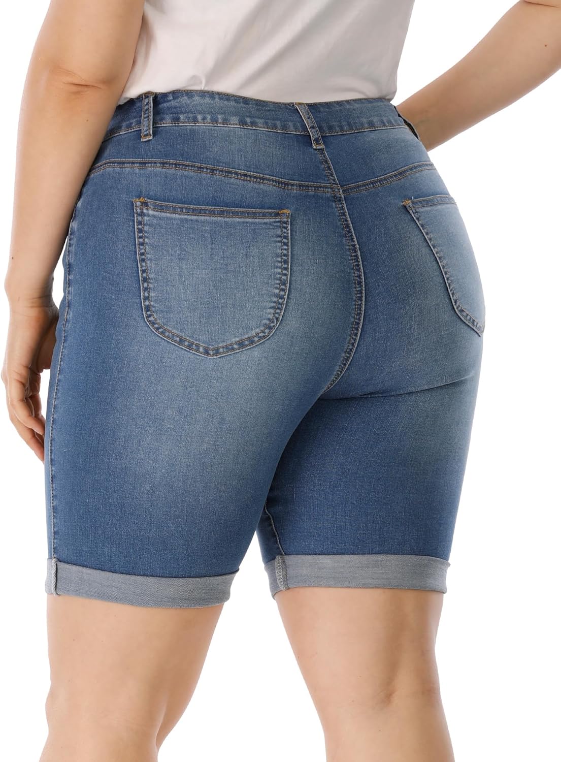Womens Plus Size Jean Shorts High Waisted Stretchy Midi Bermuda Denim Shorts - Image 2