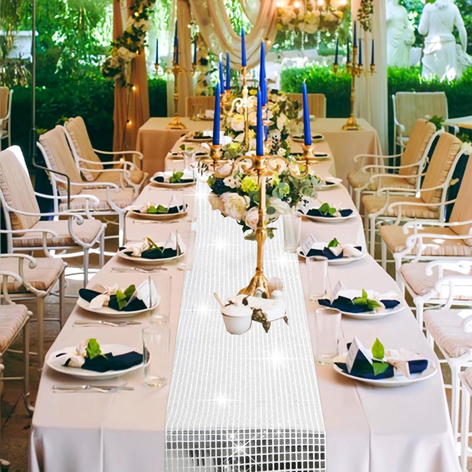 Silver Sequin Disco Table Runner Retro 70s 80s Table Runner Birthday Hen Party Dancing Party Table Decoration (108"x12")