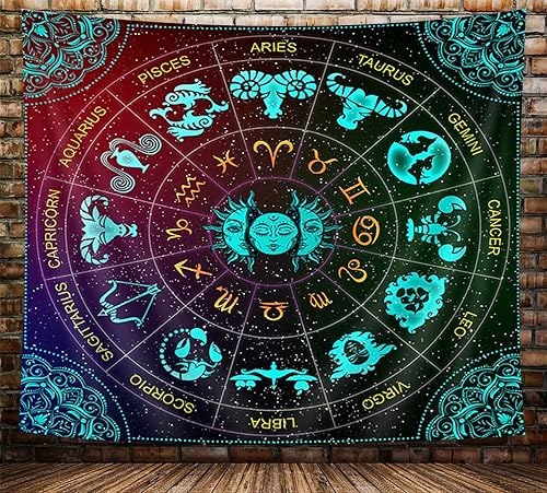 VeiVian Tapiz de astrología del zodiaco, constelación de sol y luna para colgar en la pared, diseño de mandala trippy, tapiz bohemio de bruja para