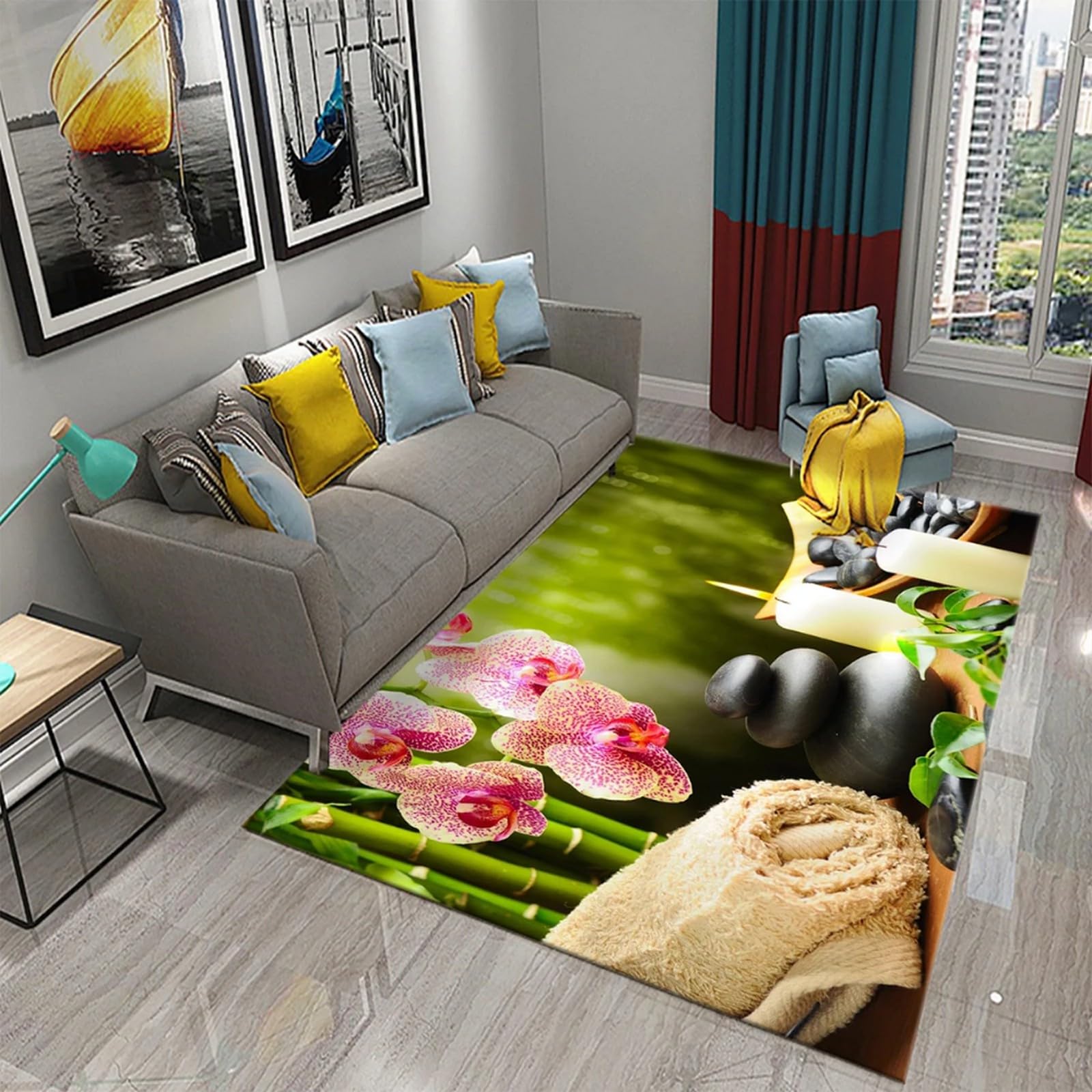 Tapis fleur 3D grand format 120x160 cm pour salon cosy et chambre d'enfant