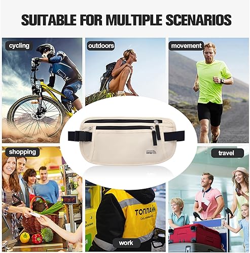 Miniatura 7 de Cinturón de dinero unisex para hombres y mujeres, soporte delgado para pasaporte, bloqueo RFID, bolsa de viaje con correa ajustable, bolsa de
