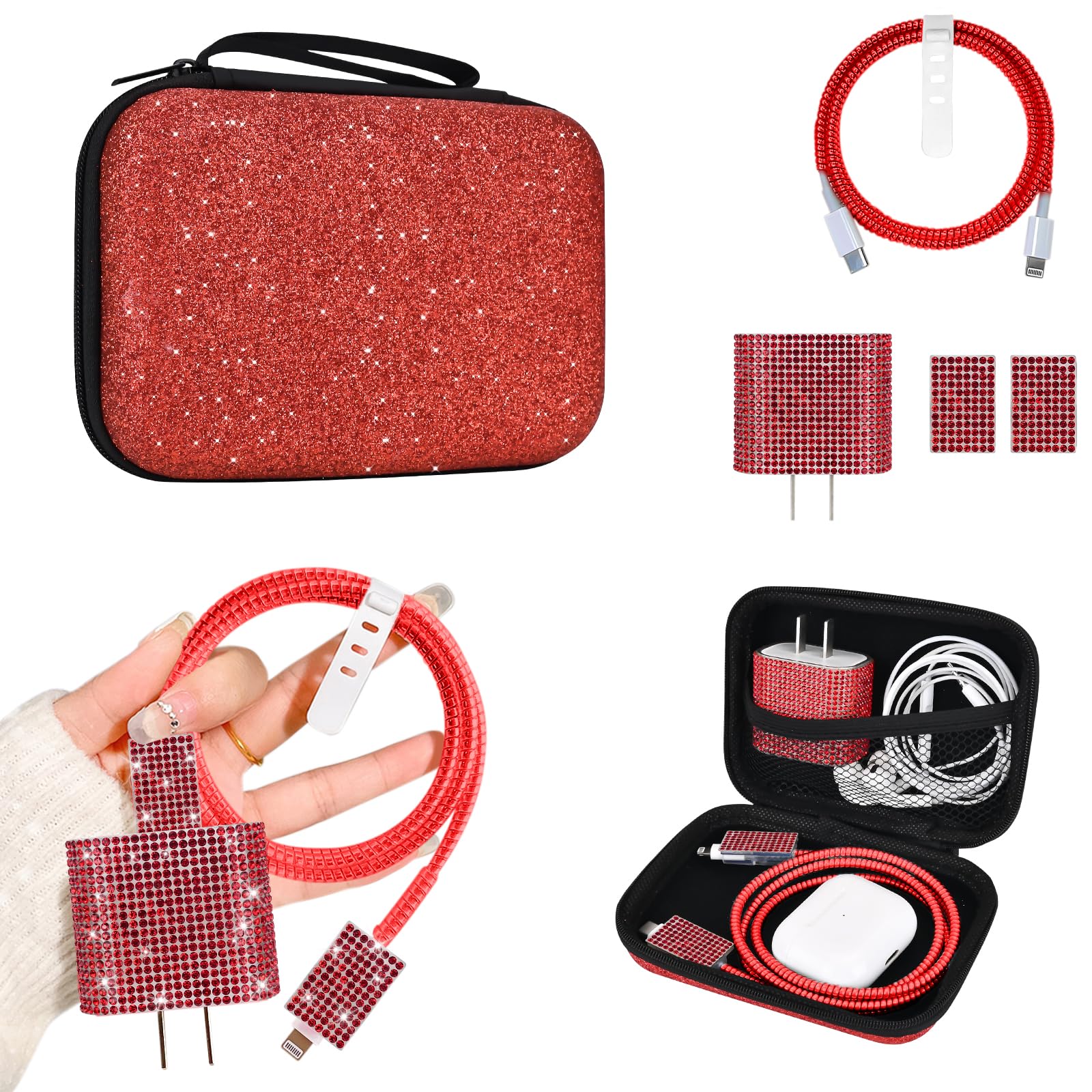 Étui de rangement de luxe chargeur de téléphone pailleté - 8