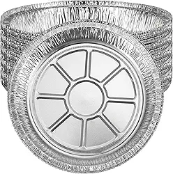 JAPCHET Pacote com 20 bandejas de alumínio redondas de 25 cm de profundidade, recipientes redondos de alumínio para assar, cozinhar, reaquecer, congelar